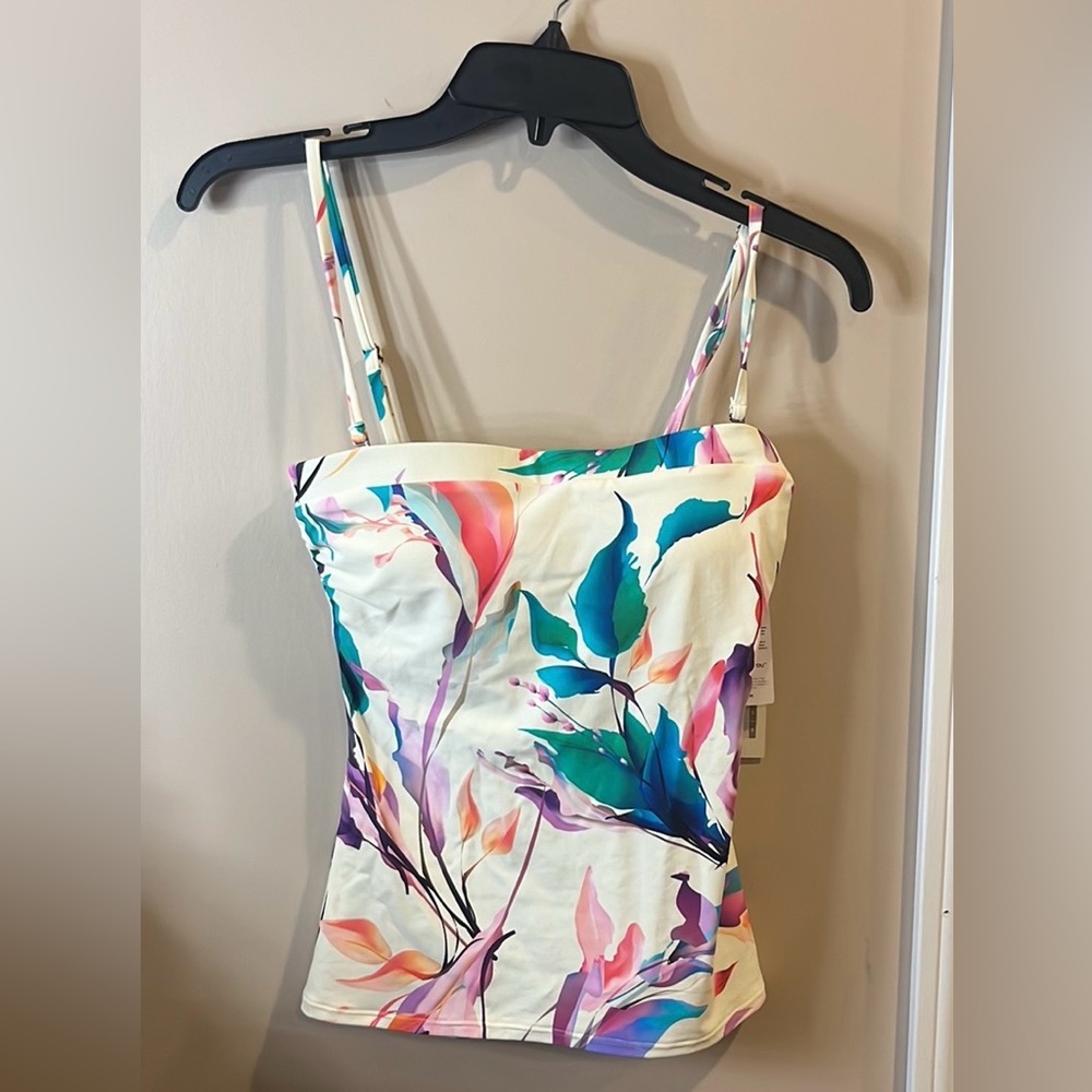 NWT Calia XS X-small Tankini bikini top~Multi/unbleached Adjustable straps